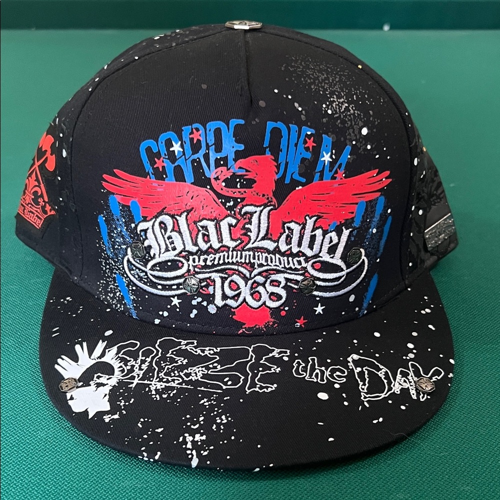 Black Label Black Cap with Red & Blue Graphic Eagle
